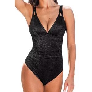 Cupshe Black Shimmer One-Piece Swimsuit • Size M • NWT